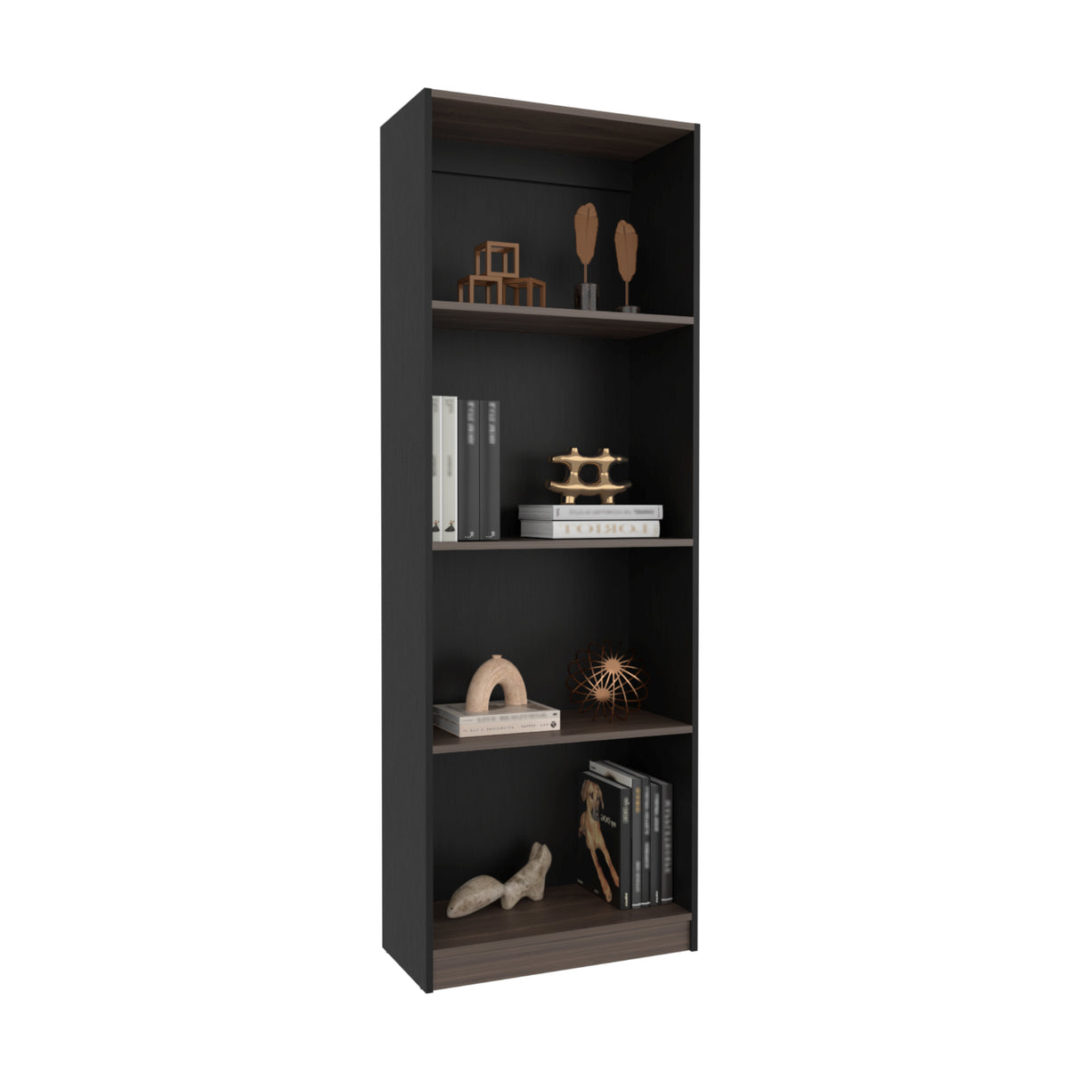 Estante Home E1 Wengue y Milan 62.8x180.6cm Rectangular con Cuatro Compartimientos y con Tres Entrepaños