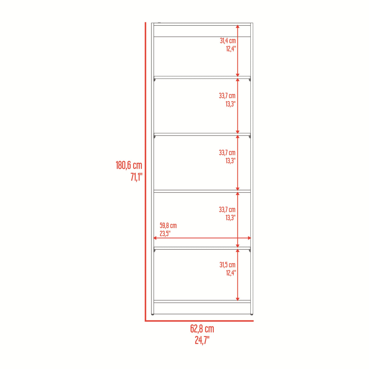 Estante Home E3 Wengue y Milan 62.8x180.6cm Rectangular con Cinco Compartimientos y con Cuatro Entrepaños