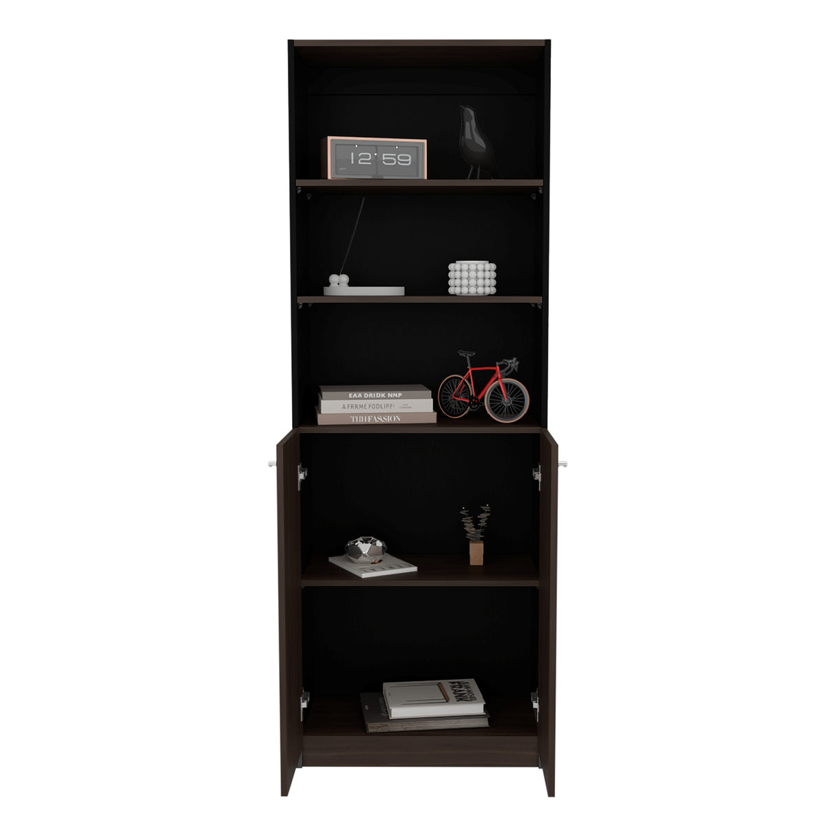 Estante Home E4 Wengue y Milan 62.8x180.6cm Rectangular con Tres Compartimientos y con Tres Entrepaños