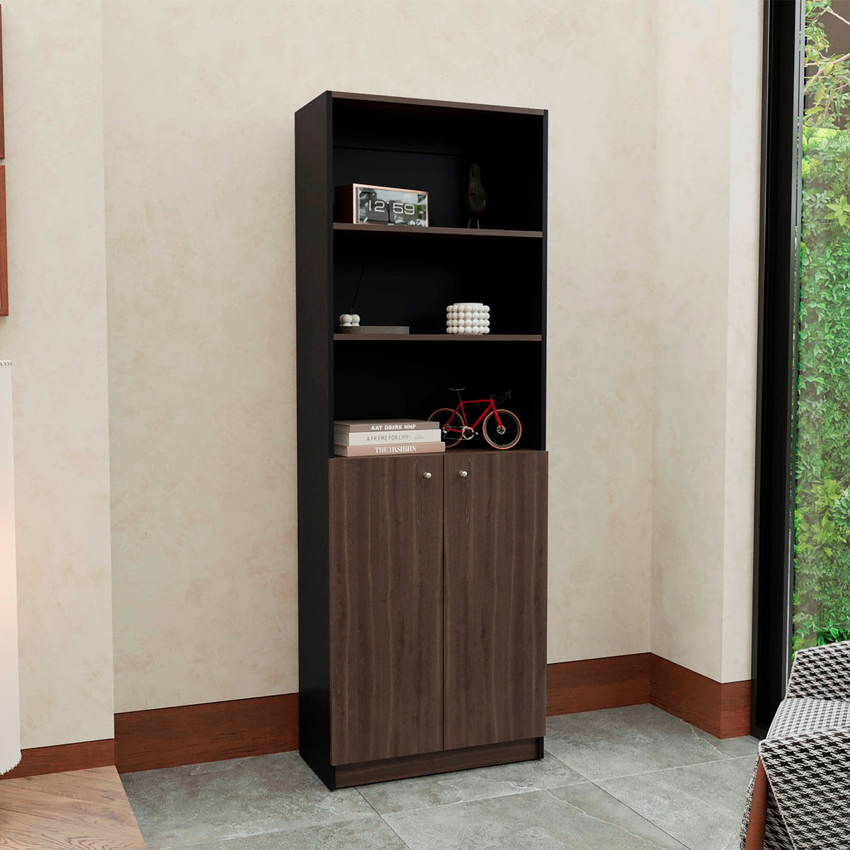 Estante Home E4 Wengue y Milan 62.8x180.6cm Rectangular con Tres Compartimientos y con Tres Entrepaños