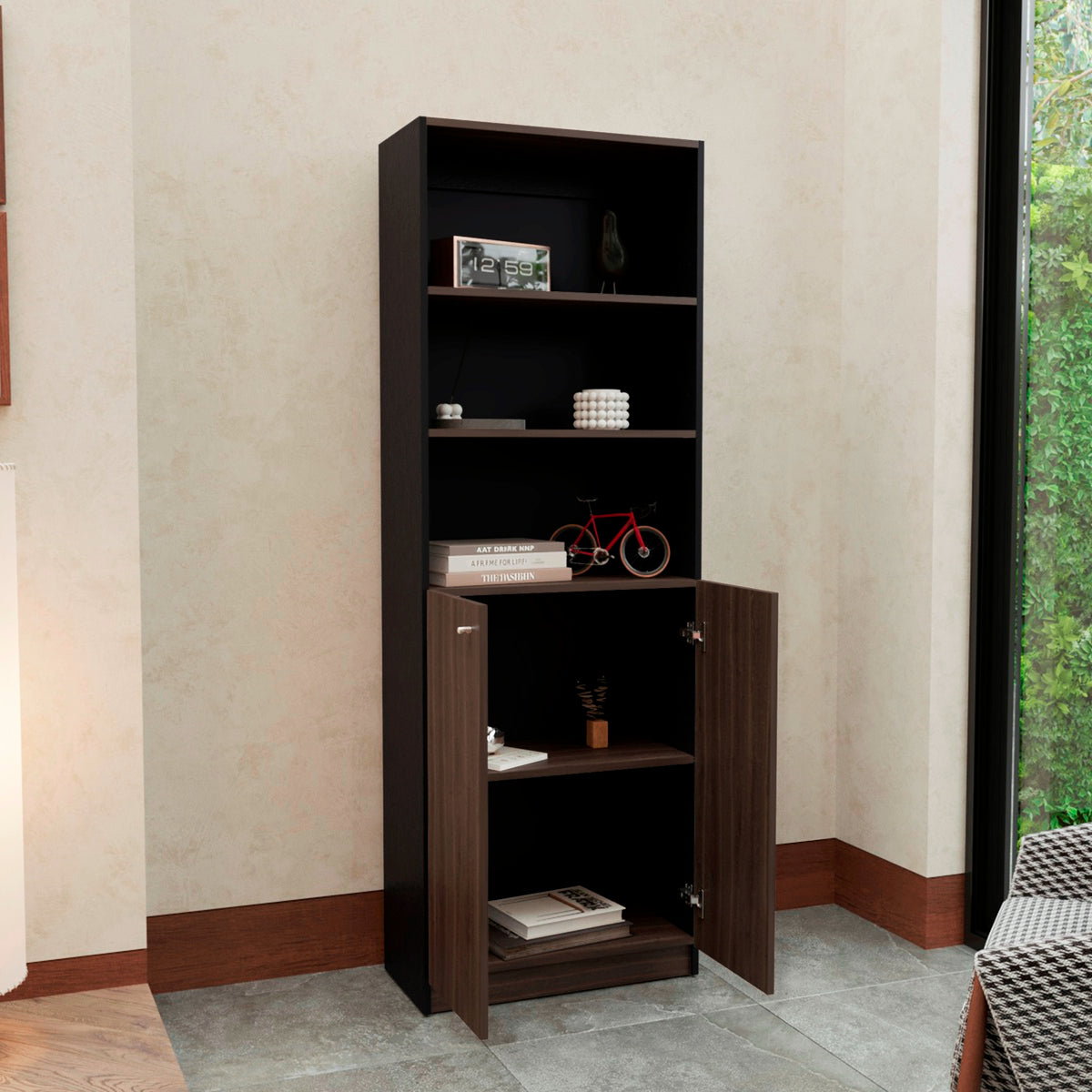 Estante Home E4 Wengue y Milan 62.8x180.6cm Rectangular con Tres Compartimientos y con Tres Entrepaños