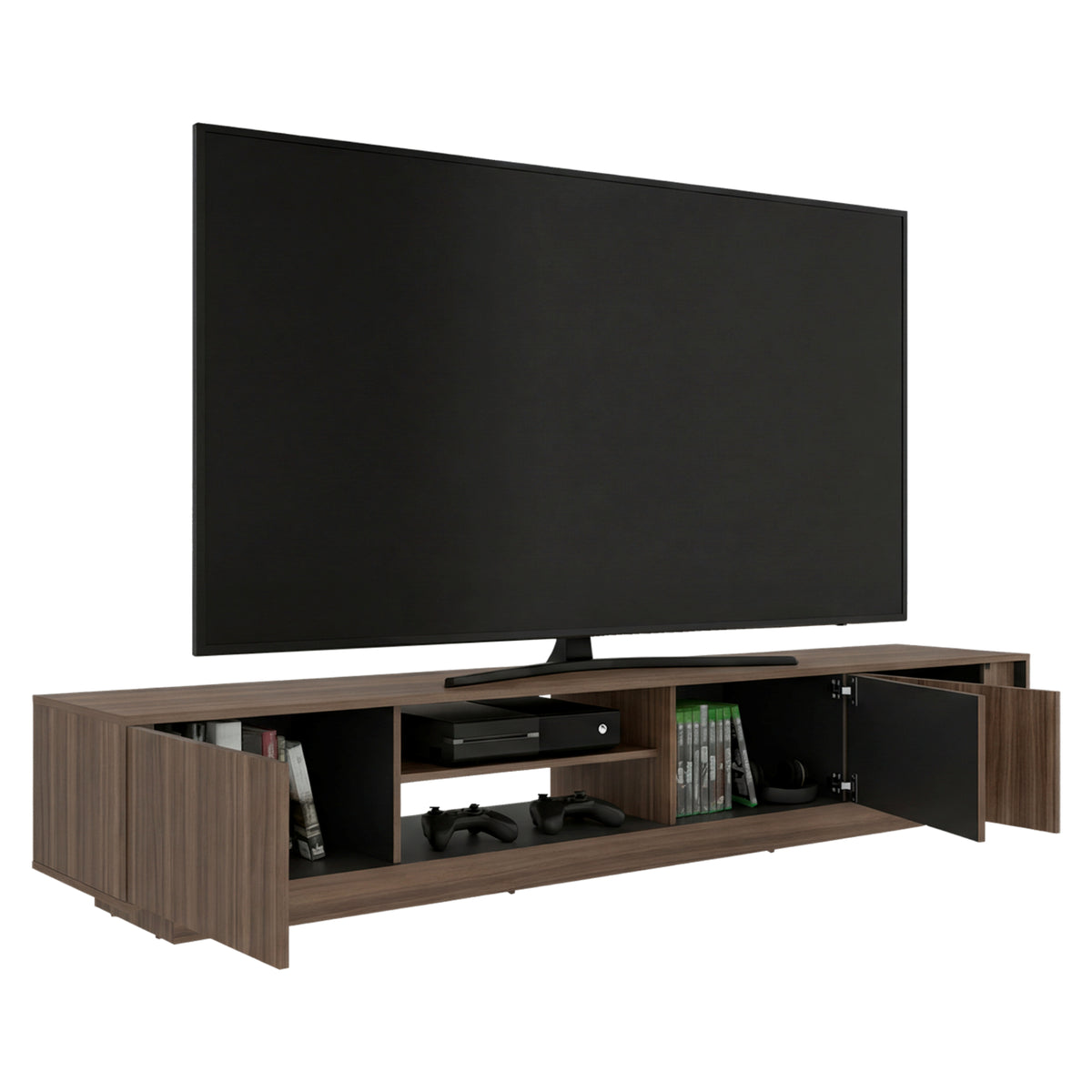 Rack de TV Maldivas Avellana y Wengue 230x40cm para TV Hasta 85" Pulgadas con Dos Compartimientos