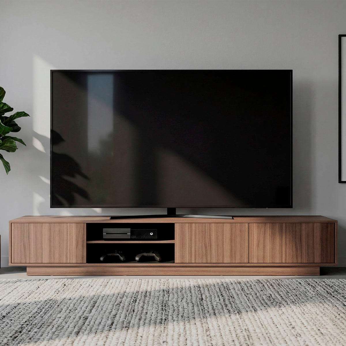 Rack de TV Maldivas Avellana y Wengue 230x40cm para TV Hasta 85" Pulgadas con Dos Compartimientos