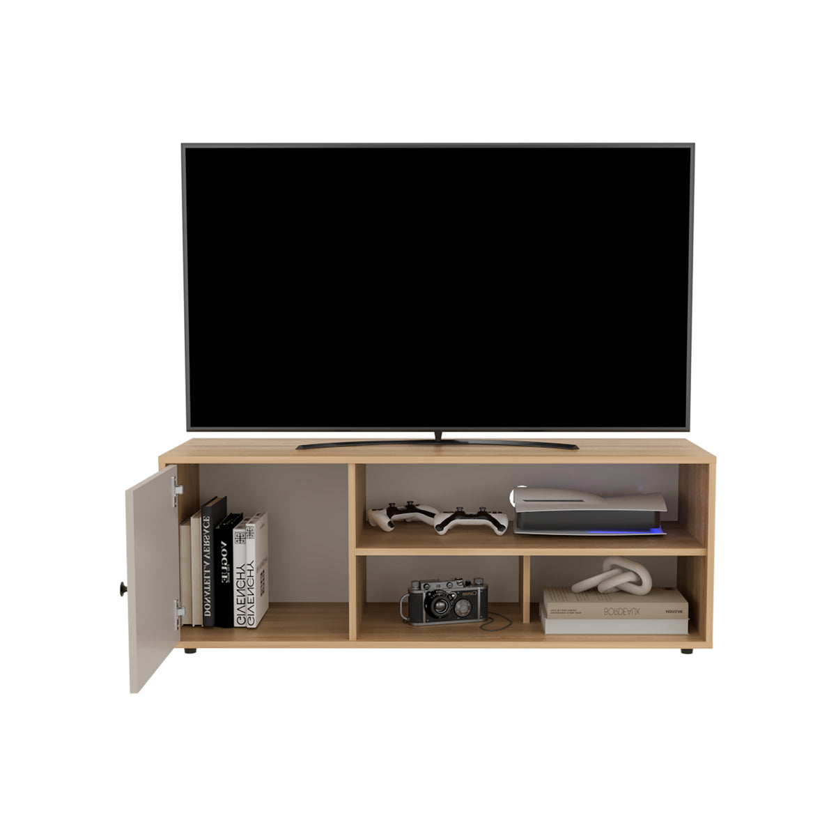 Rack de TV Noah Fresno Europeo y Capri 120x44cm para TV Hasta 50" Pulgadas con Tres Compartimientos y con Ranura para Cables
