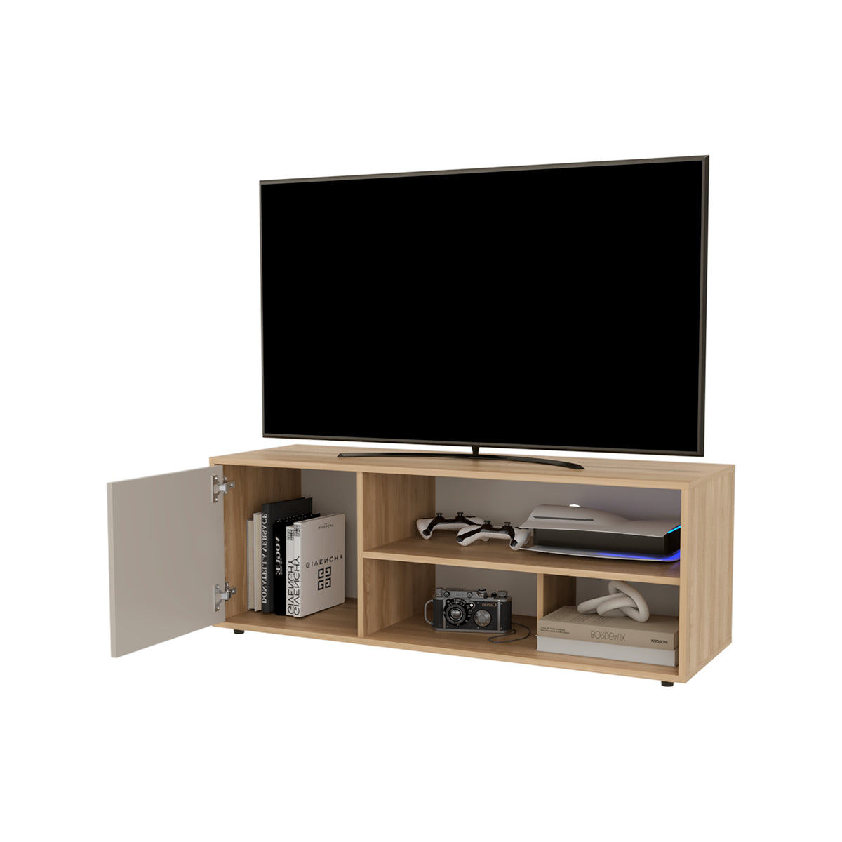 Rack de TV Noah Fresno Europeo y Capri 120x44cm para TV Hasta 50" Pulgadas con Tres Compartimientos y con Ranura para Cables