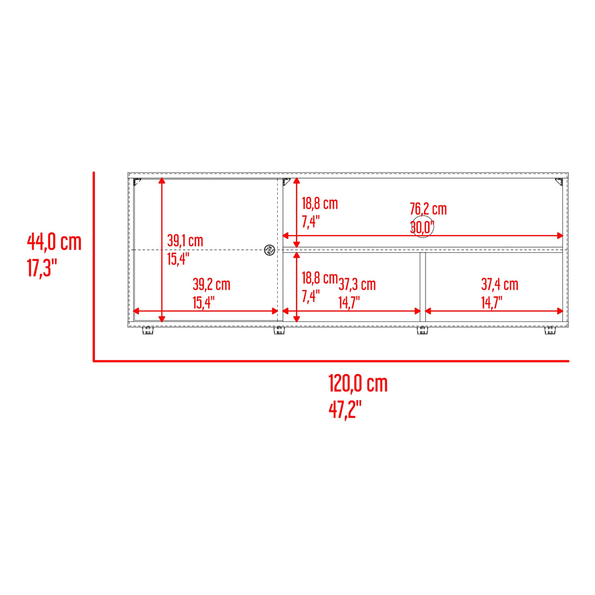 Rack de TV Noah Fresno Europeo y Capri 120x44cm para TV Hasta 50" Pulgadas con Tres Compartimientos y con Ranura para Cables
