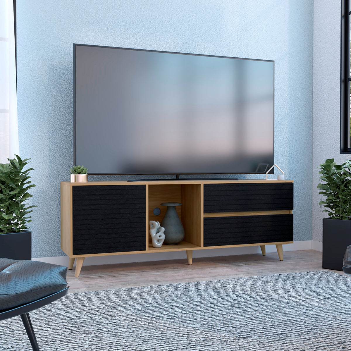Rack de TV Salem Fresno Europeo y Wengue 158.4x58.4cm para TV Hasta 65" Pulgadas con Dos Cajones y con Ranura para Cables