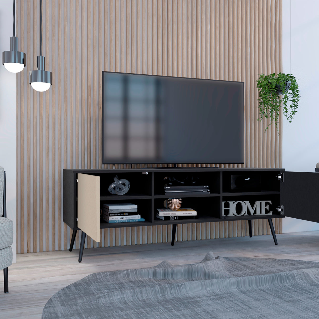 Rack de TV Funes Wengue 150x55cm para TV Hasta 65" Pulgadas con Dos Compartimientos y con Ranura para Cables