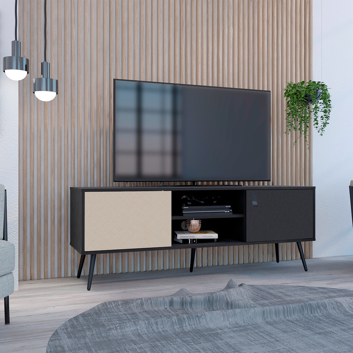 Rack de TV Funes Wengue 150x55cm para TV Hasta 65" Pulgadas con Dos Compartimientos y con Ranura para Cables