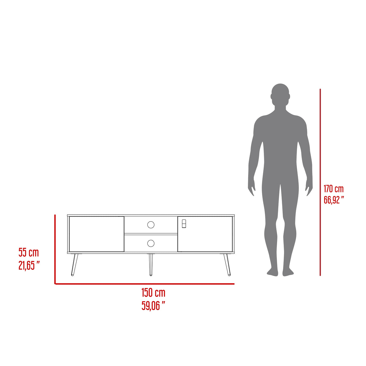 Rack de TV Funes Wengue 150x55cm para TV Hasta 65" Pulgadas con Dos Compartimientos y con Ranura para Cables