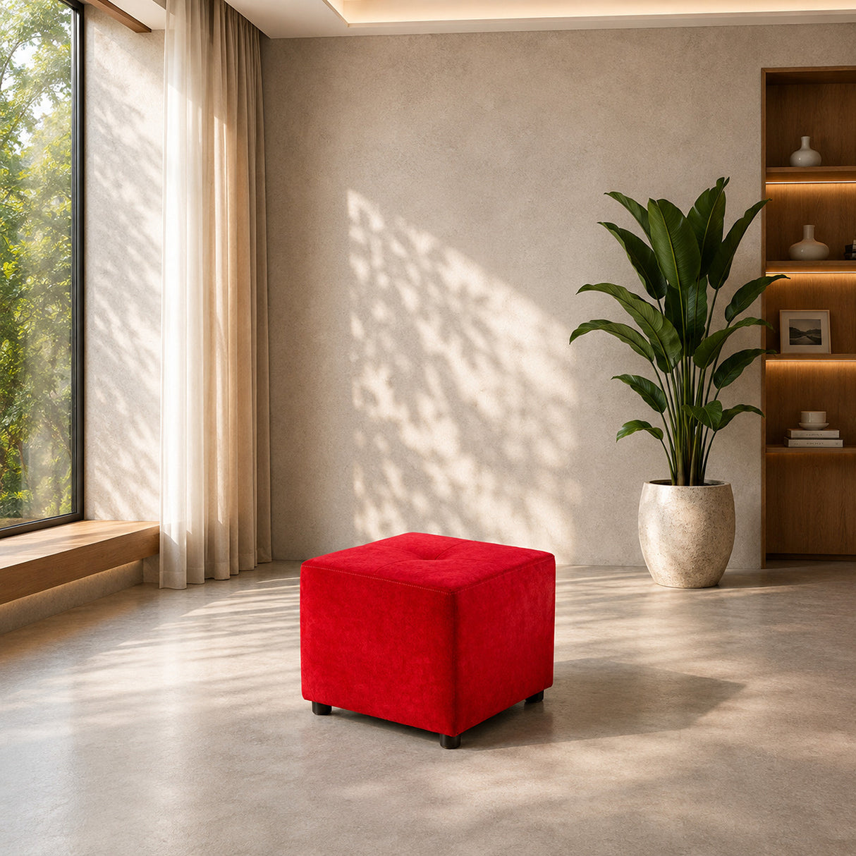 Puff Valencia Rojo 46x41cm de Un Puesto Antifluido sin Apoya Brazos