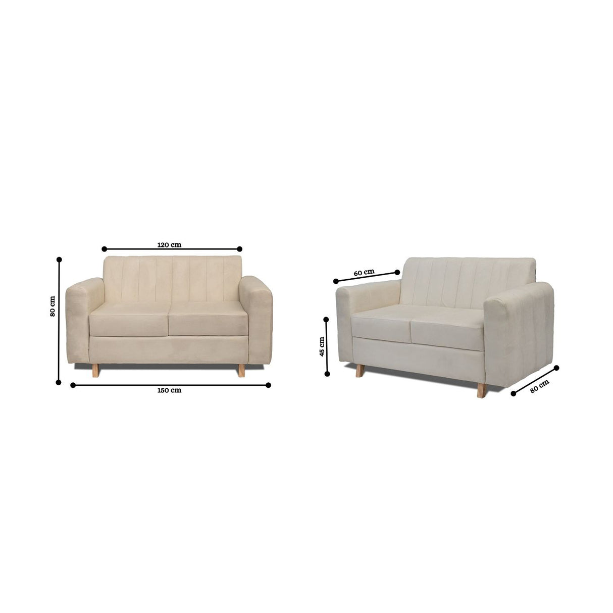 Sofá Sevilla Marfil 80x80cm de Dos Puestos Antifluido con Apoya Brazos