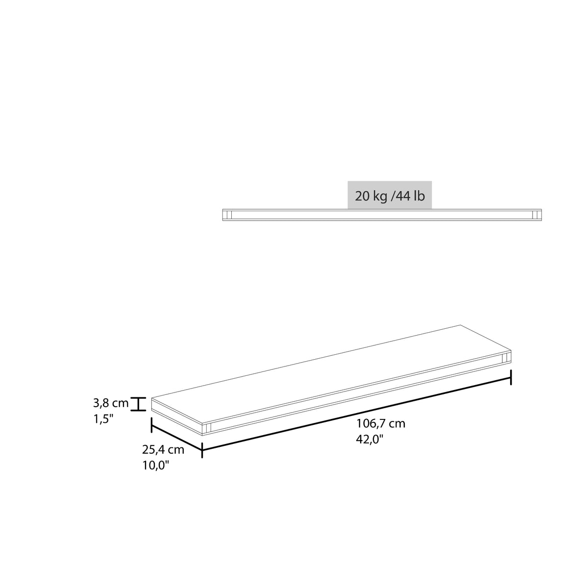 Set de 2 Repisas Shelf Wengue 106.7x3.8cm Rectangulares
