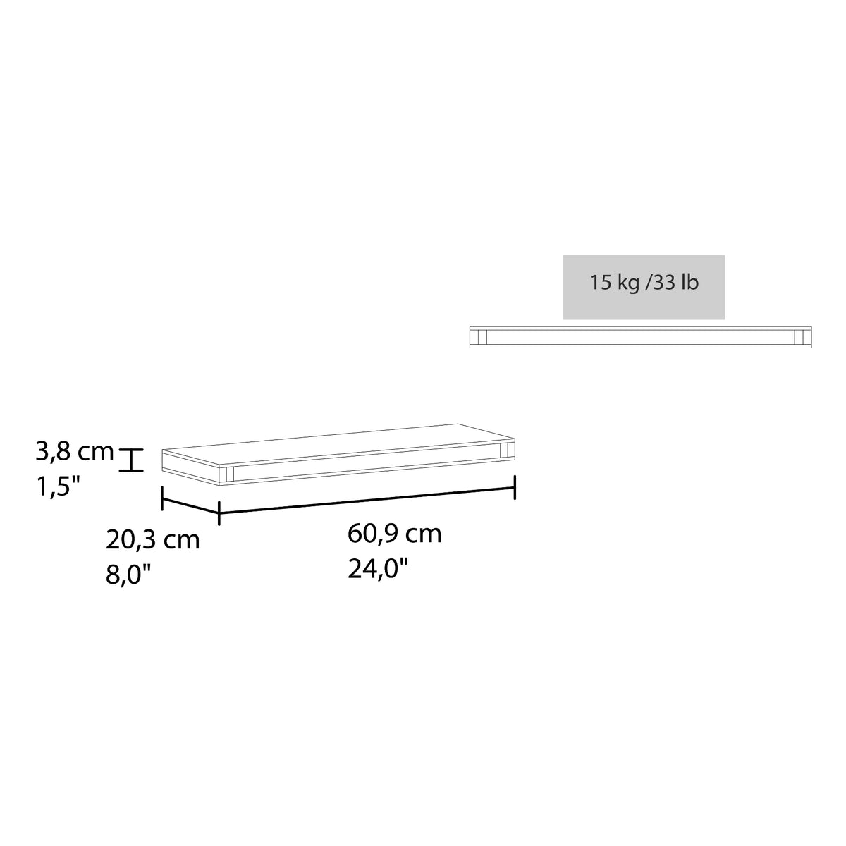 Set de 2 Repisas Shelf Wengue 60.9x3.8cm Rectangulares