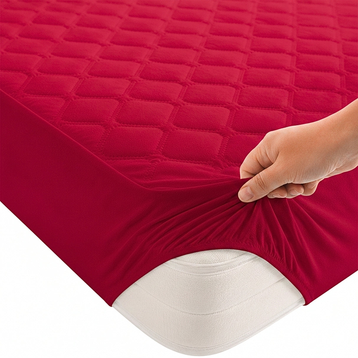 Protector de Colchón Transpirable Rojo para Colchón Sencillo 100 X 190 Cm Acolchado 300 Hilos