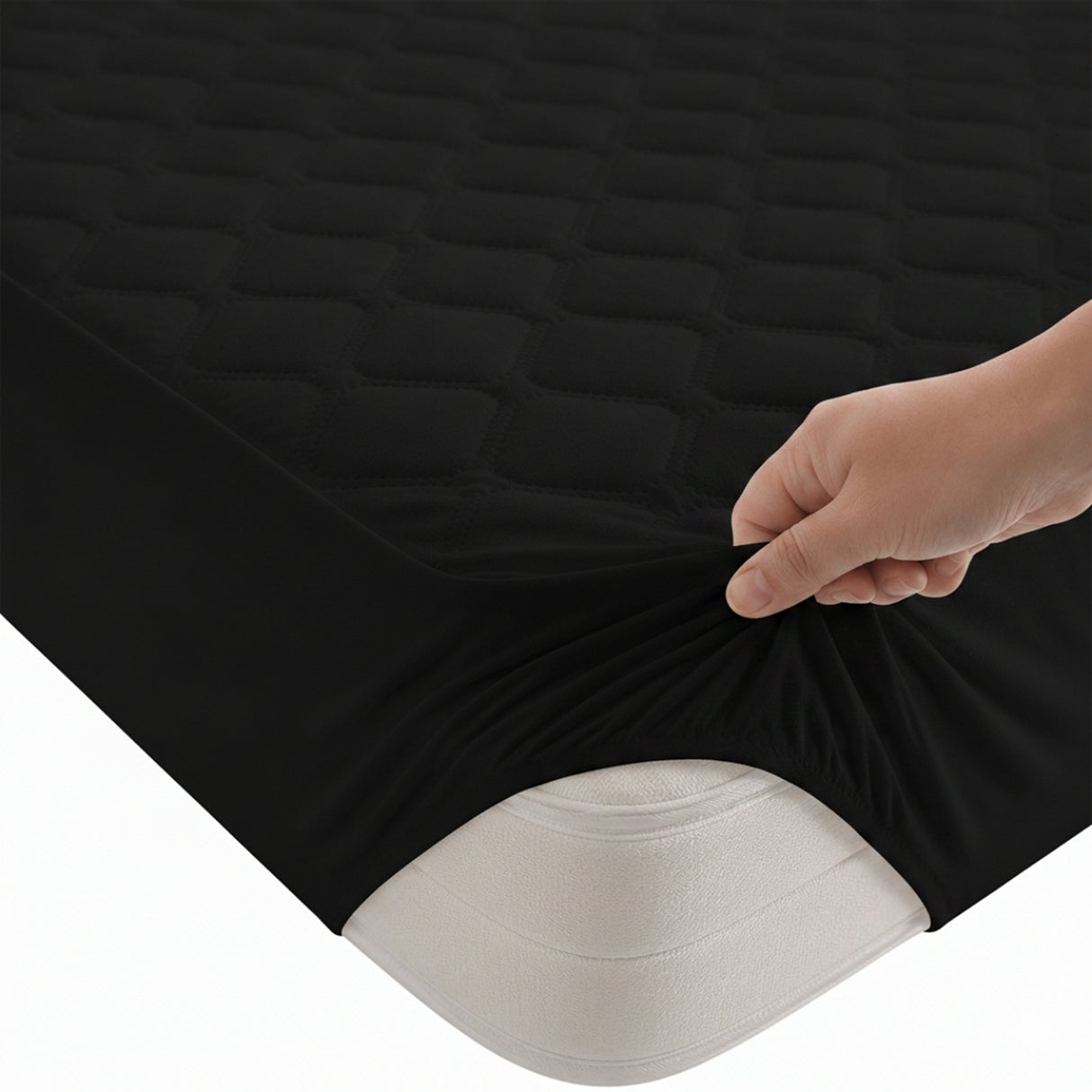 Protector de Colchón Transpirable Negro para Colchón Doble 140 X 190 Cm Acolchado 300 Hilos