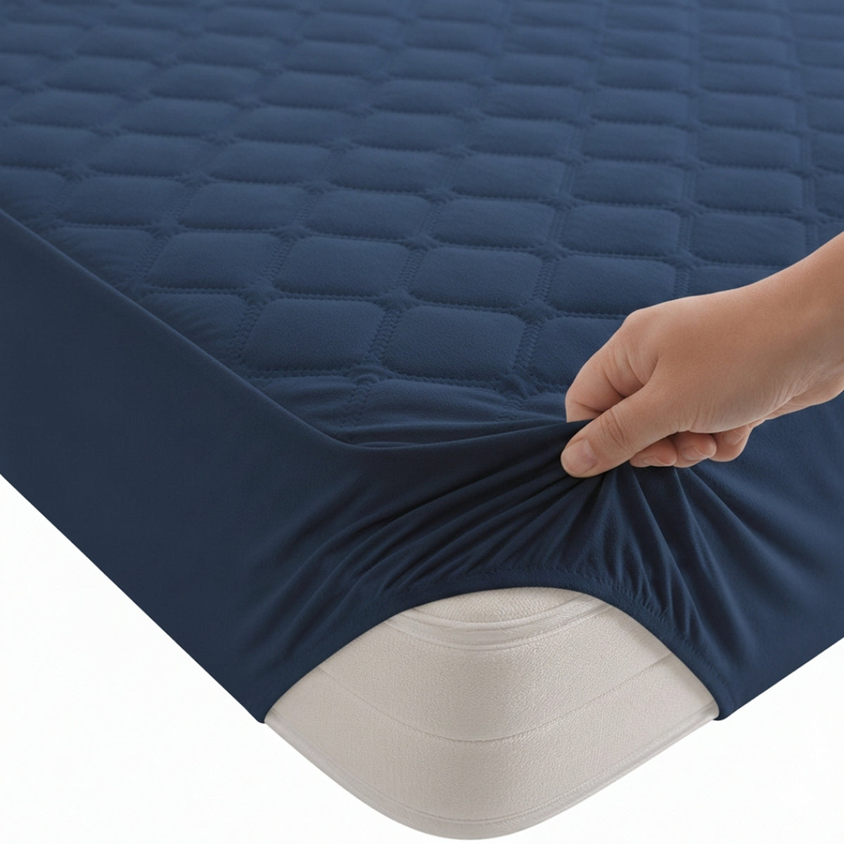Protector de Colchón Transpirable Azul Oscuro para Colchón Doble 140 X 190 Cm Acolchado 300 Hilos