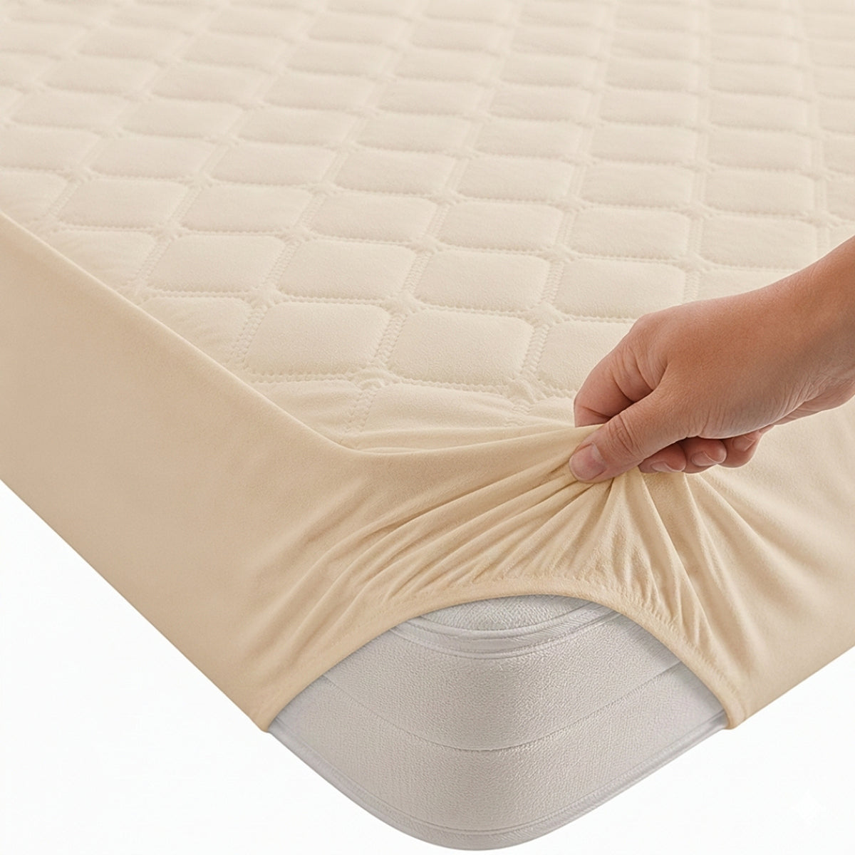 Protector de Colchón Transpirable Beige para Colchón Queen 160 X 190 Cm Acolchado 300 Hilos