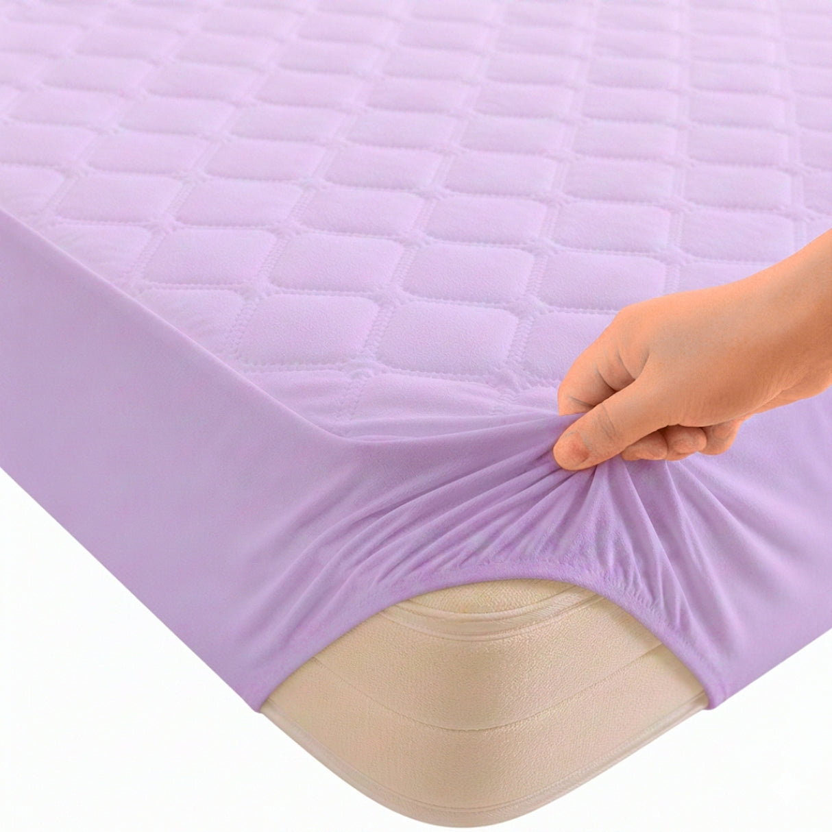 Protector de Colchón Transpirable Lila para Colchón King 200 X 200 Cm Acolchado 300 Hilos