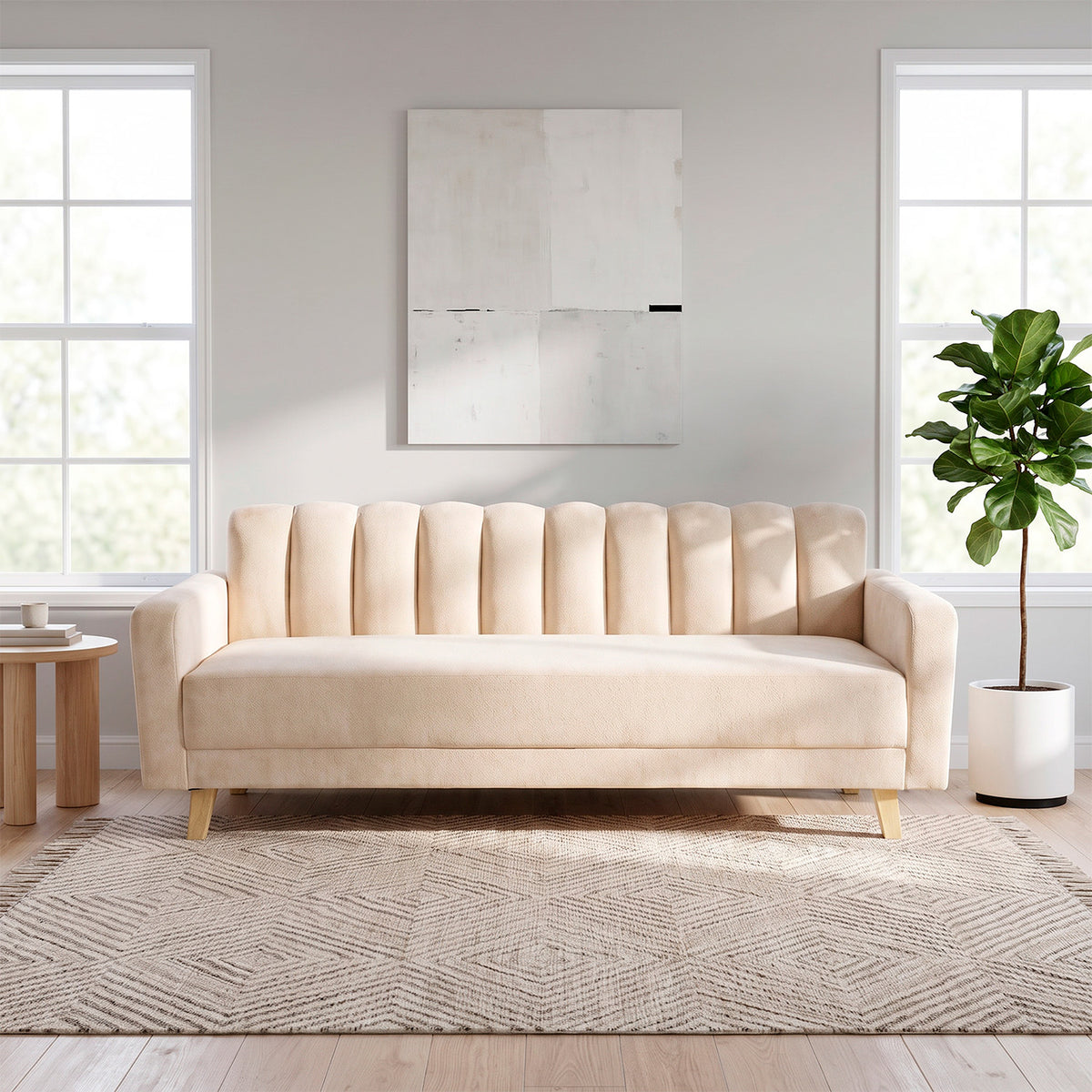 Sofá Cama Salamanca Beige 108x92cm de Tres Puestos Reclinable Antifluido con Apoya brazos
