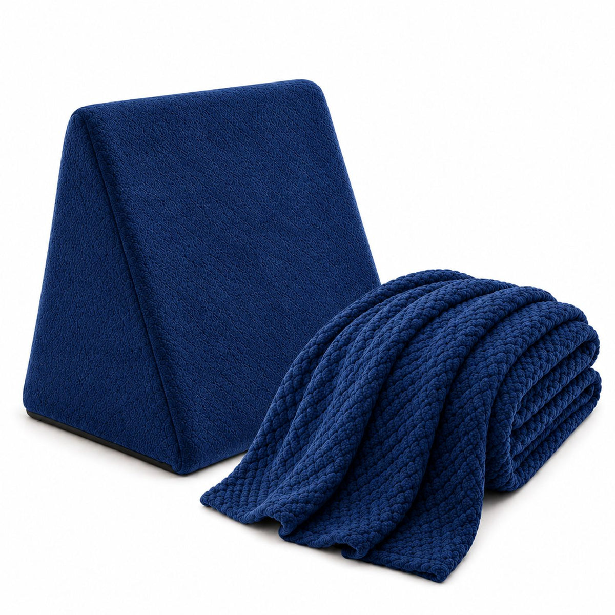 Combo Cojín TV con Cobija Azul 45x48cm Triangular Fondo Entero