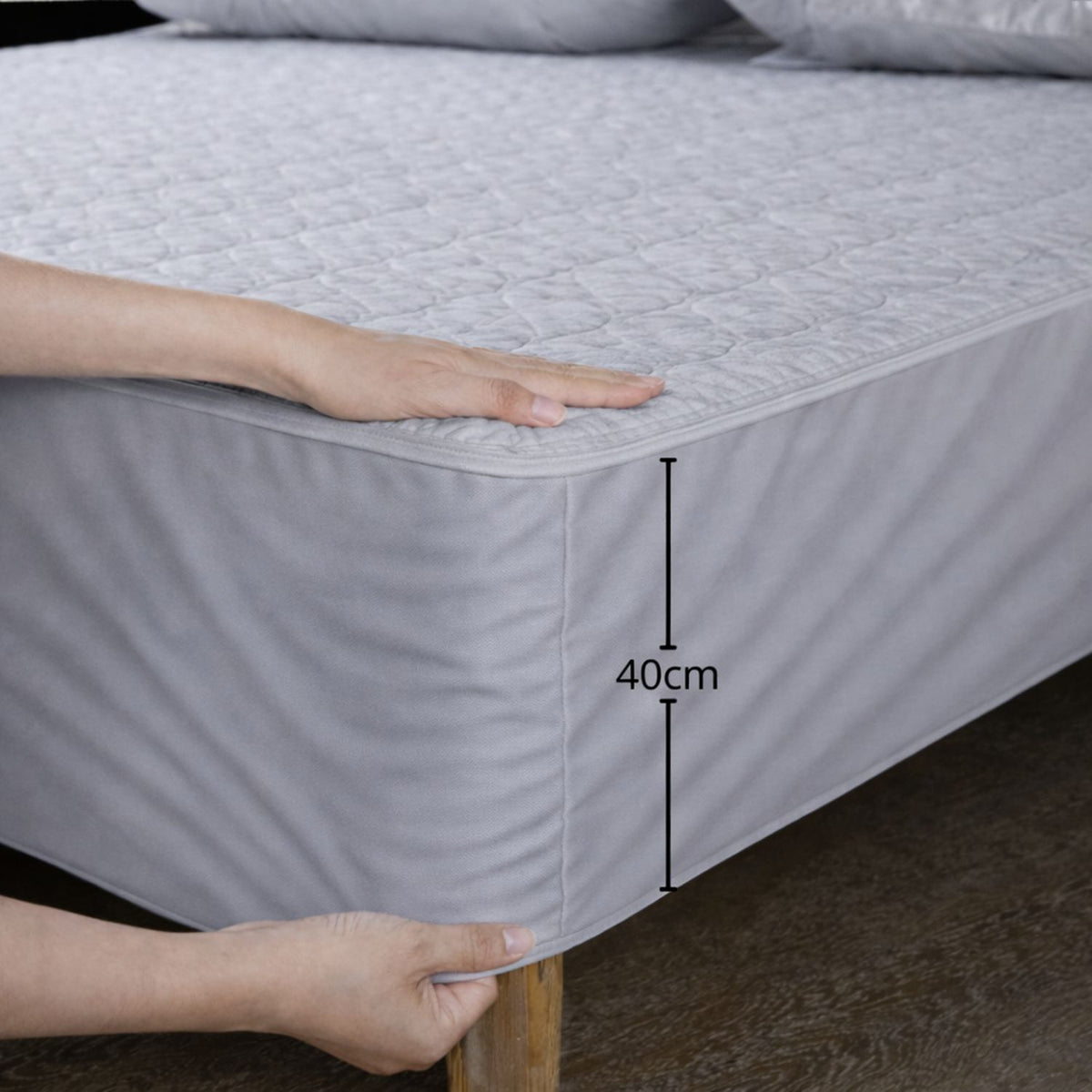Combo Protector de Colchón y de Almohada Acolchado Gris para Colchón King 200 X 200 Cm