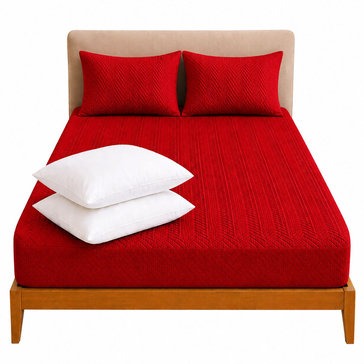 Combo Protector de Colchón y Almohadas Siliconada Rojo para Colchón Doble 140 X 190 Cm
