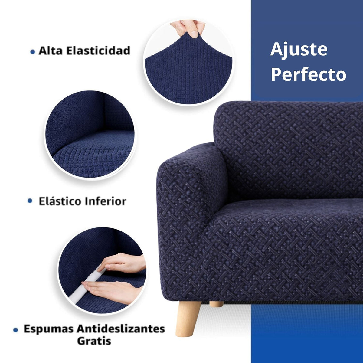 Protector de Sofá Elástico Azul 180x180cm Para Sofás de Tres Puestos Doble Faz