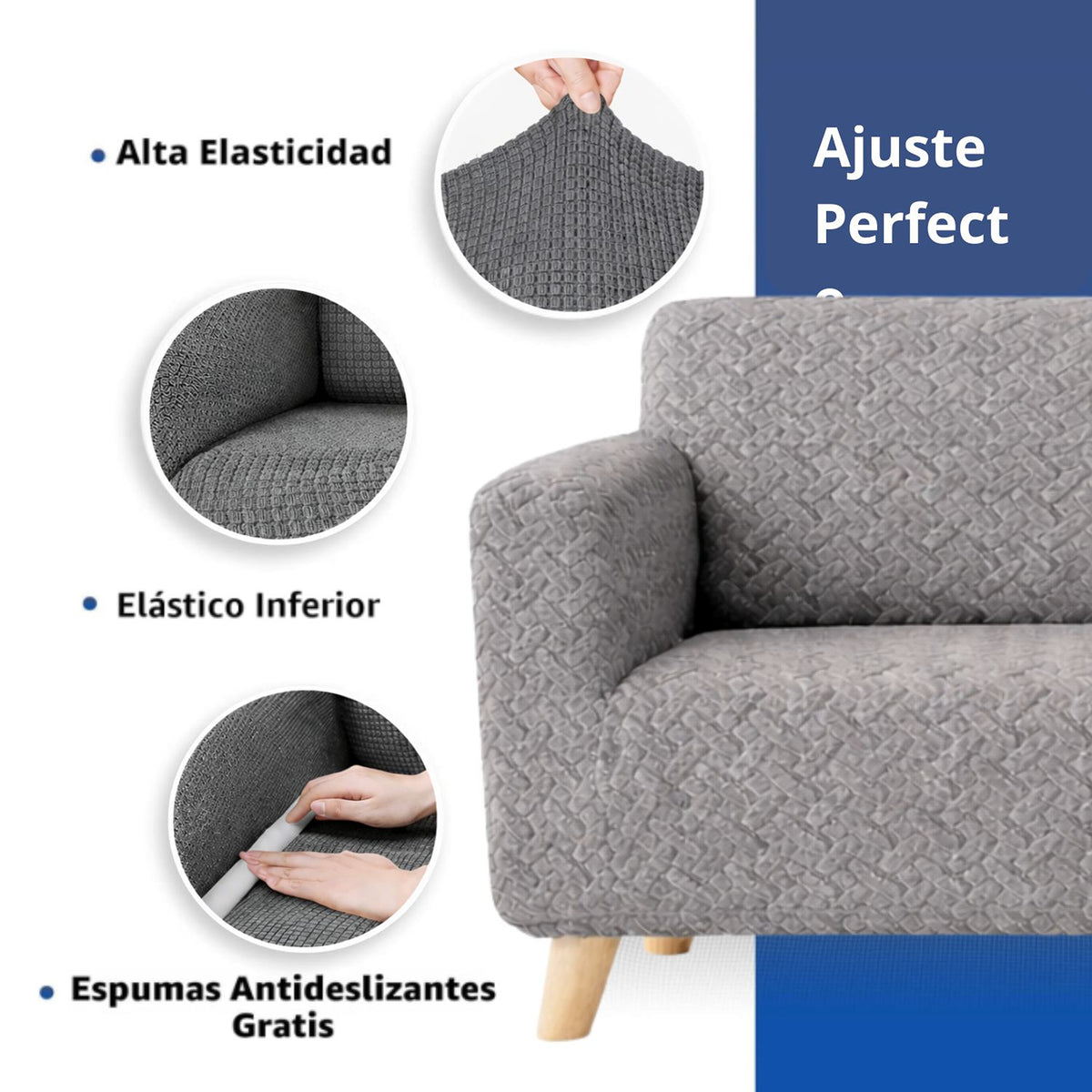 Protector de Sofá Elástico Gris 180x180cm Para Sofás de Tres Puestos Doble Faz