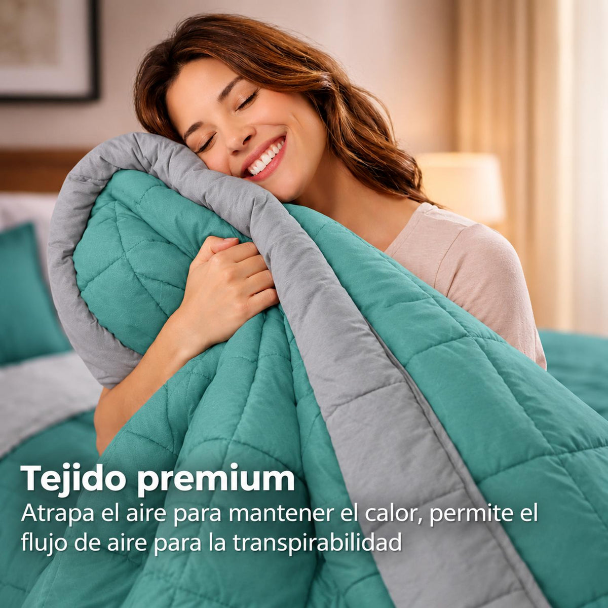 Edredon Doble Faz Verde y Gris 180x220cm para Colchón Semidoble 120 X 190 Cm Semiacolchado Sin Relleno Fondo Entero