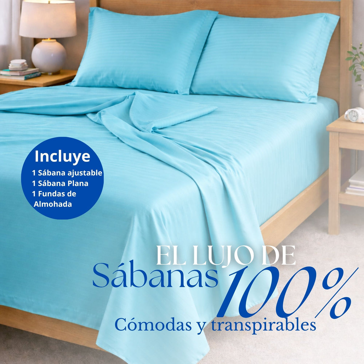 Juego de Sábanas Turquesa para Colchón Sencillo 100 X 190 Cm Fondo Entero Con Elastico para la Sábana