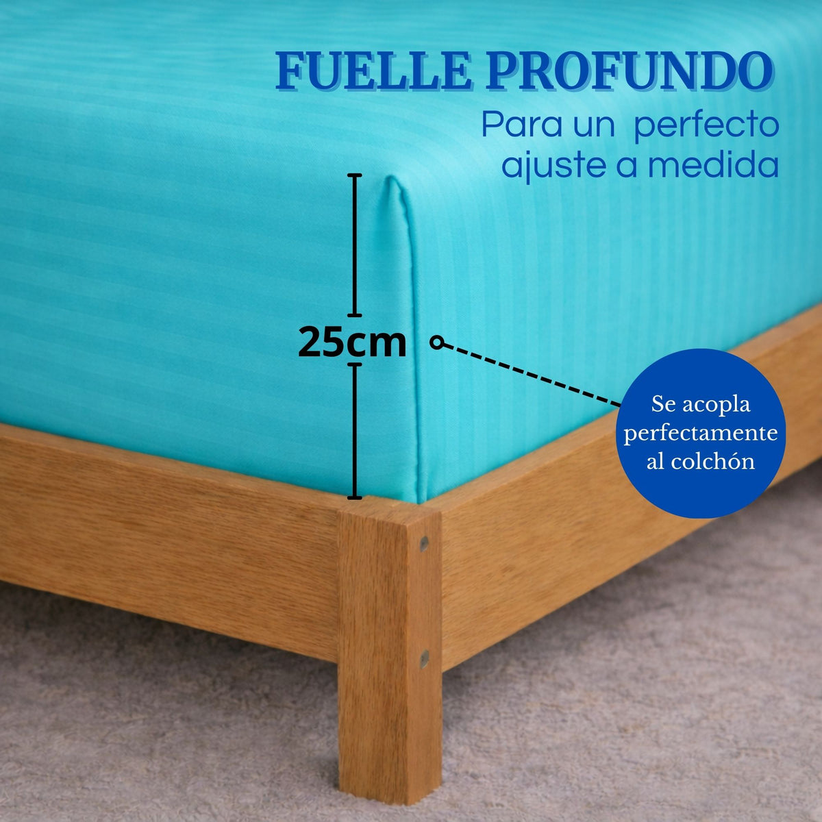 Juego de Sábanas Turquesa para Colchón Doble 140 X 190 Cm Fondo Entero Con Elastico para la Sábana