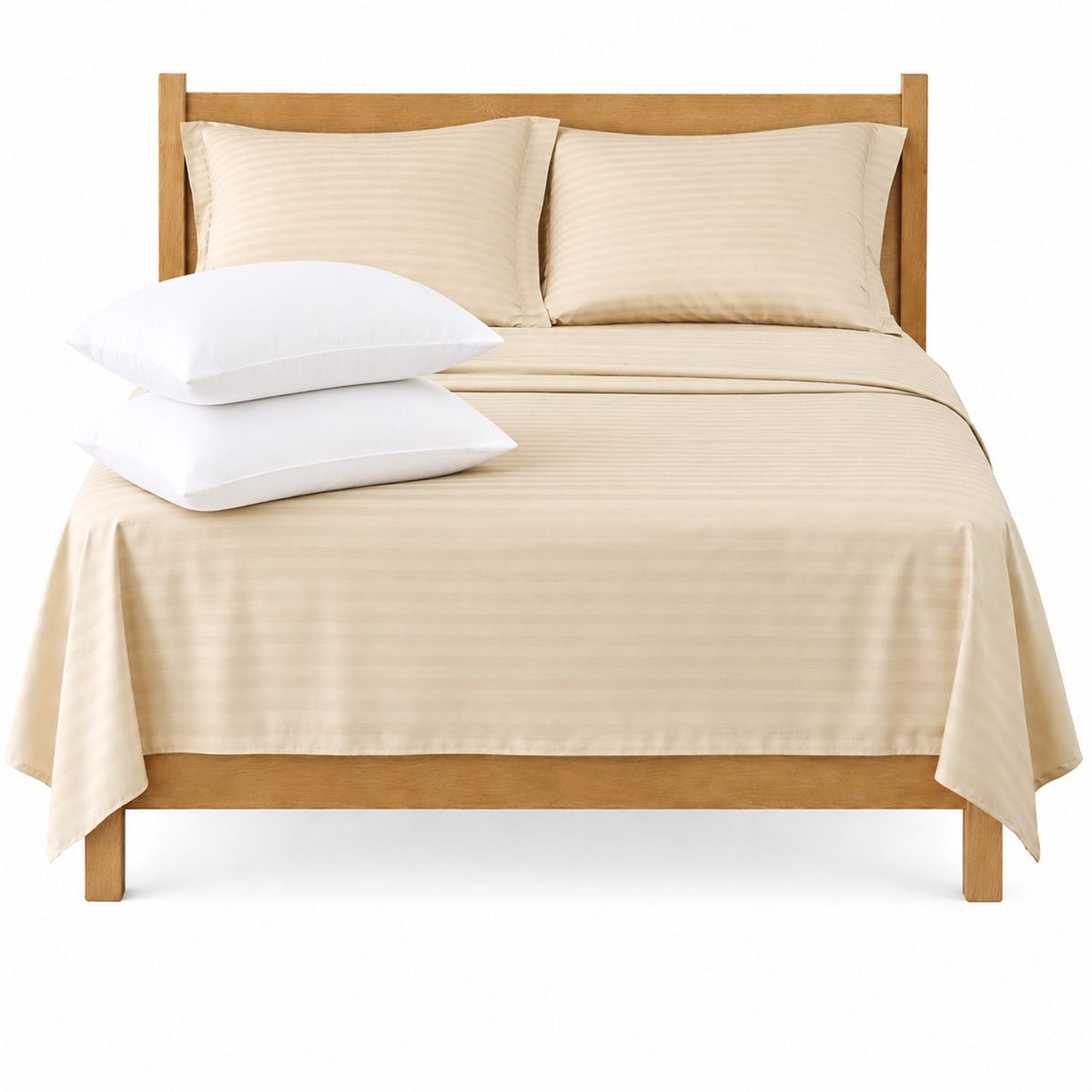 Combo Juego de Sábanas y Almohada Beige para Colchón Semidoble 120 X 190 Cm Fondo Entero Con Elastico para la Sábana