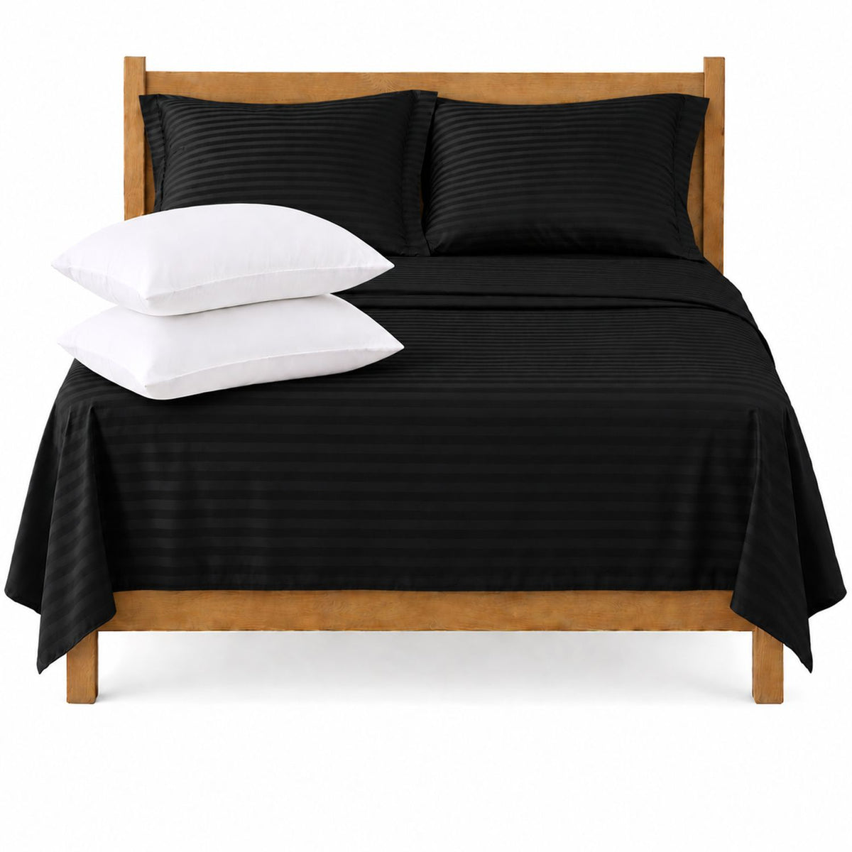 Combo Juego de Sábanas y Almohada Negro para Colchón Doble 140 X 190 Cm Fondo Entero Con Elastico para la Sábana