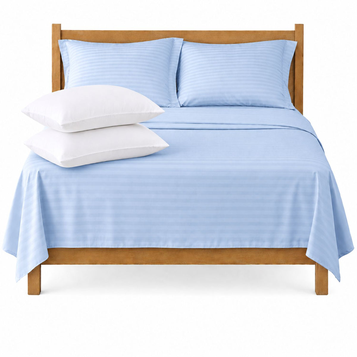 Combo Juego de Sábanas y Almohada Azul Celeste para Colchón Queen 160 X 190 Cm Fondo Entero Con Elastico para la Sábana