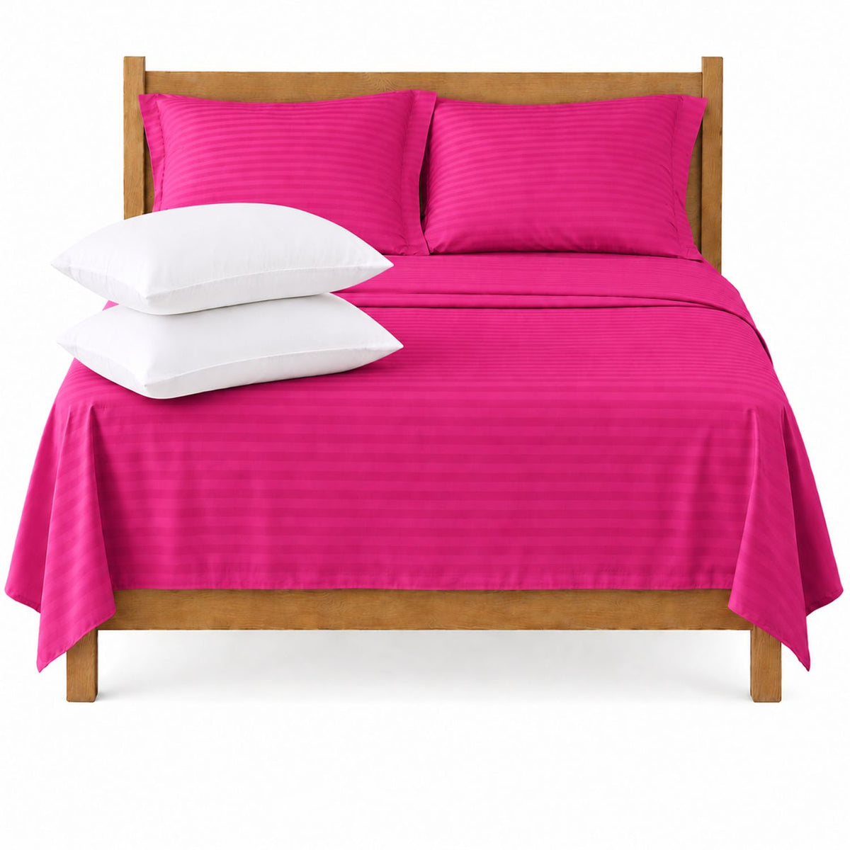 Combo Juego de Sábanas y Almohada Fucsia para Colchón Queen 160 X 190 Cm Fondo Entero Con Elastico para la Sábana
