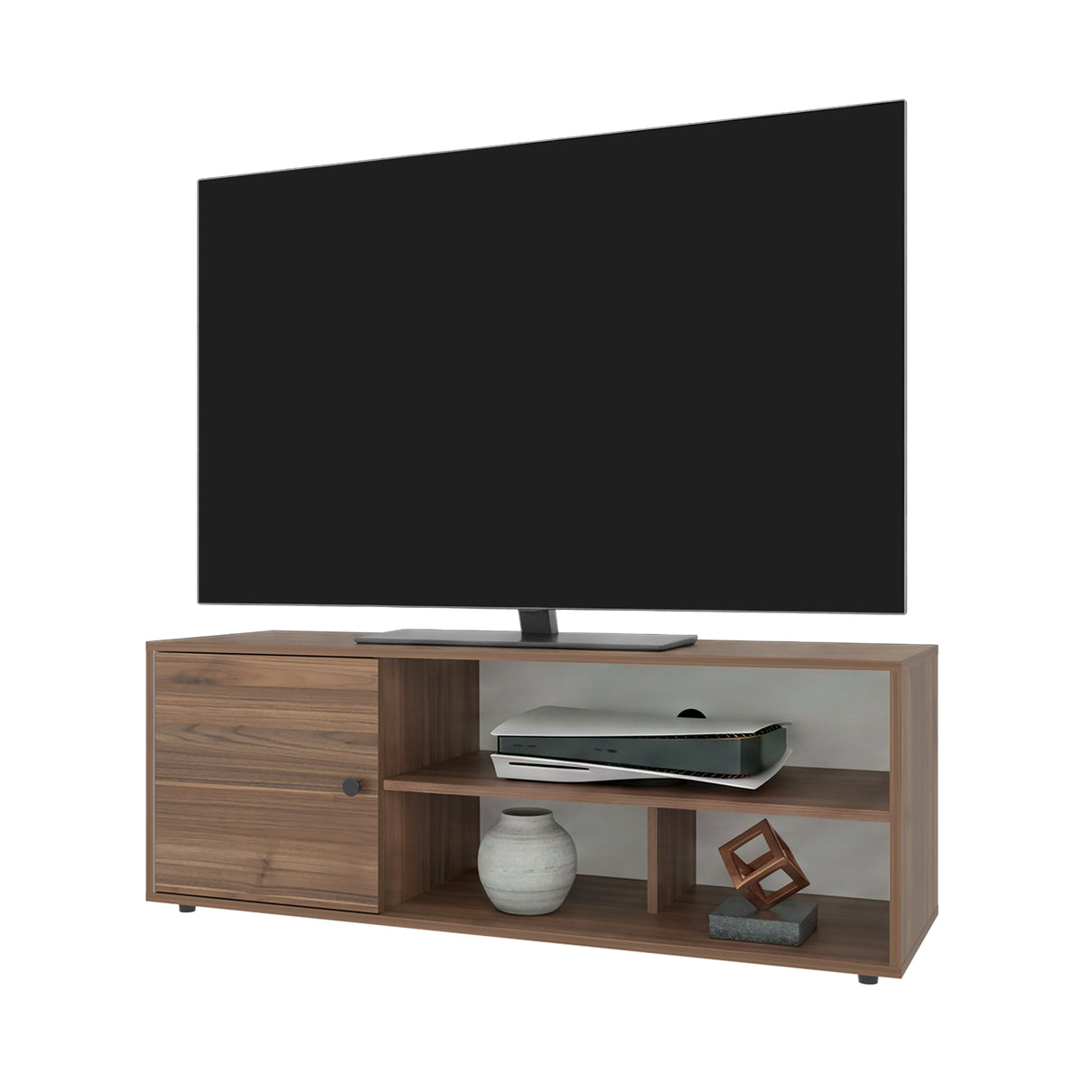 Rack de TV Noah Gales y Blanco 120x44cm para TV Hasta 55" Pulgadas con Tres Compartimientos y con Ranura para Cables