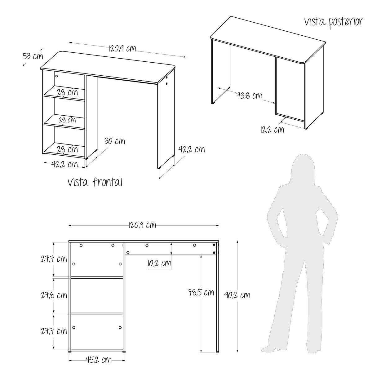 Barra de Cocina Natura Gris Hielo 120x91cm con Dos Entrepaños y Tres Compartimientos