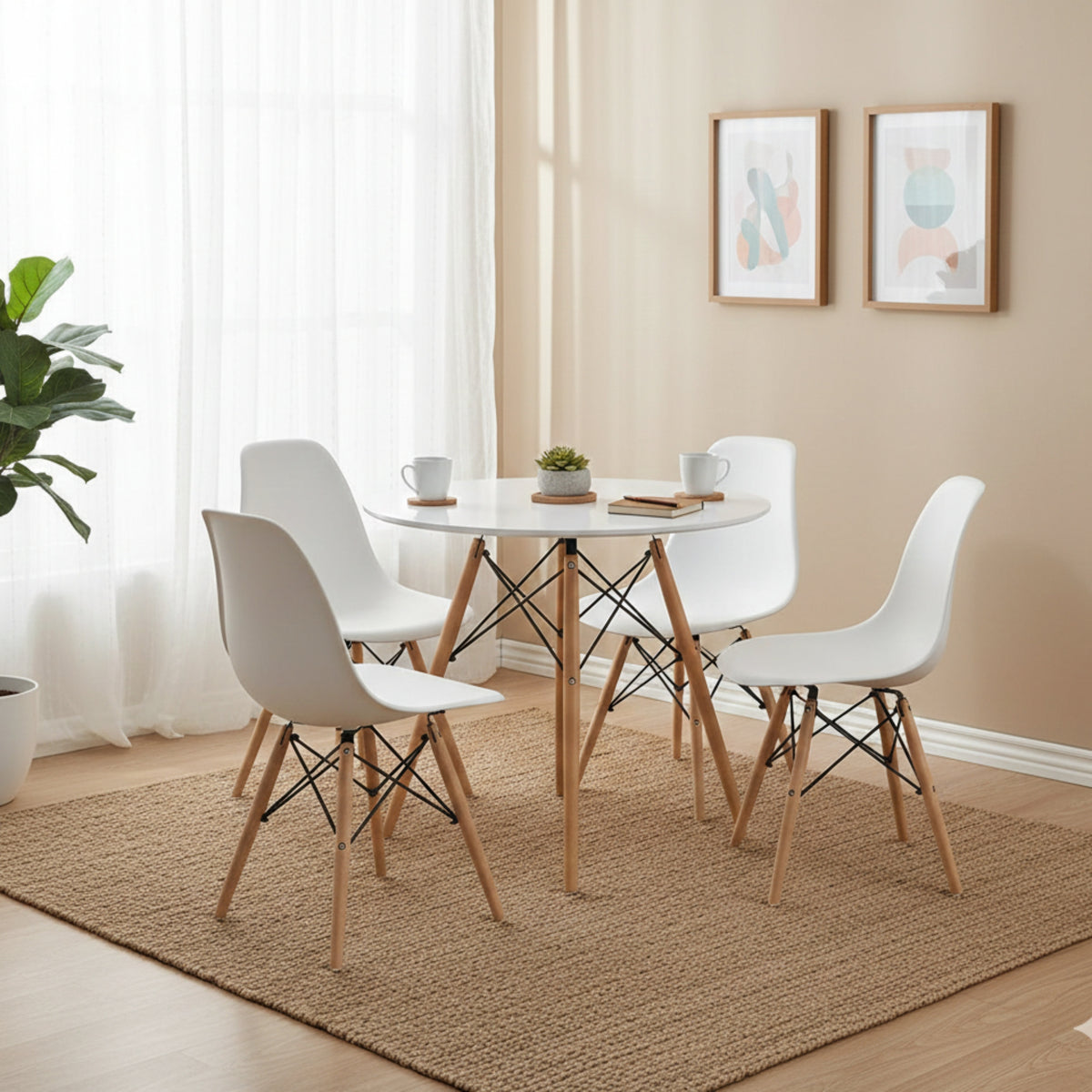 Mesa de Comedor Eames Blanco 80x75cm Ovalado de Cuatro Puestos sin Sillas