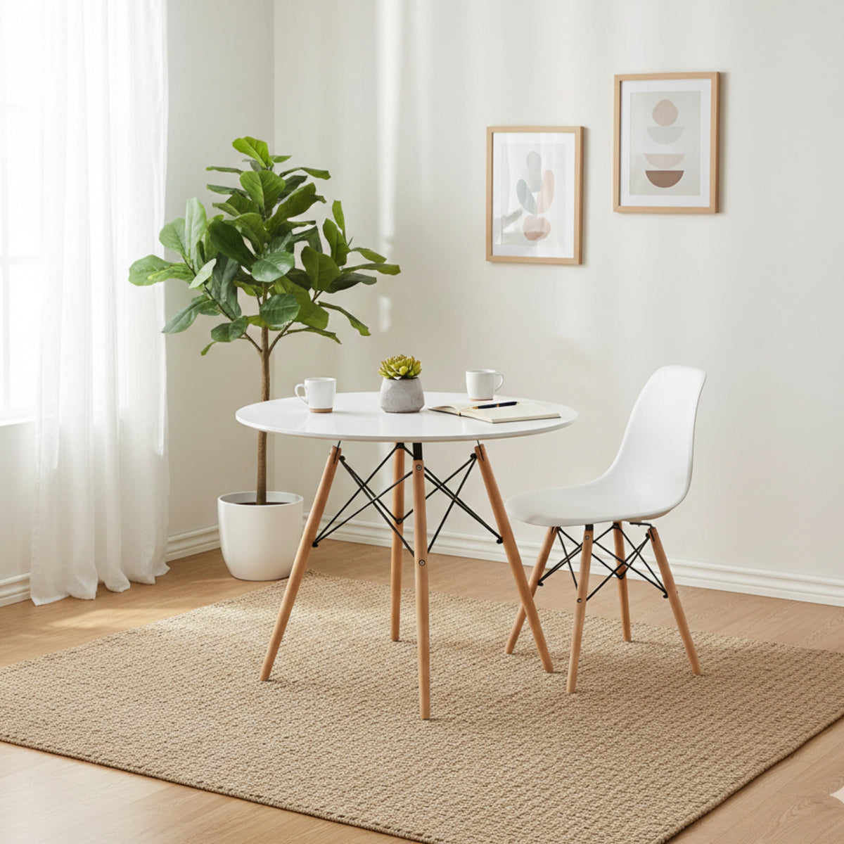 Mesa de Comedor Eames Blanco 80x75cm Ovalado de Cuatro Puestos sin Sillas