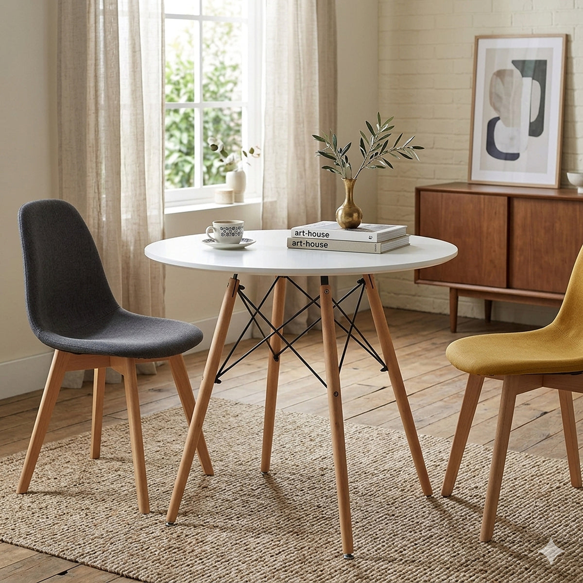 Mesa de Comedor Eames Blanco 80x75cm Ovalado de Cuatro Puestos sin Sillas