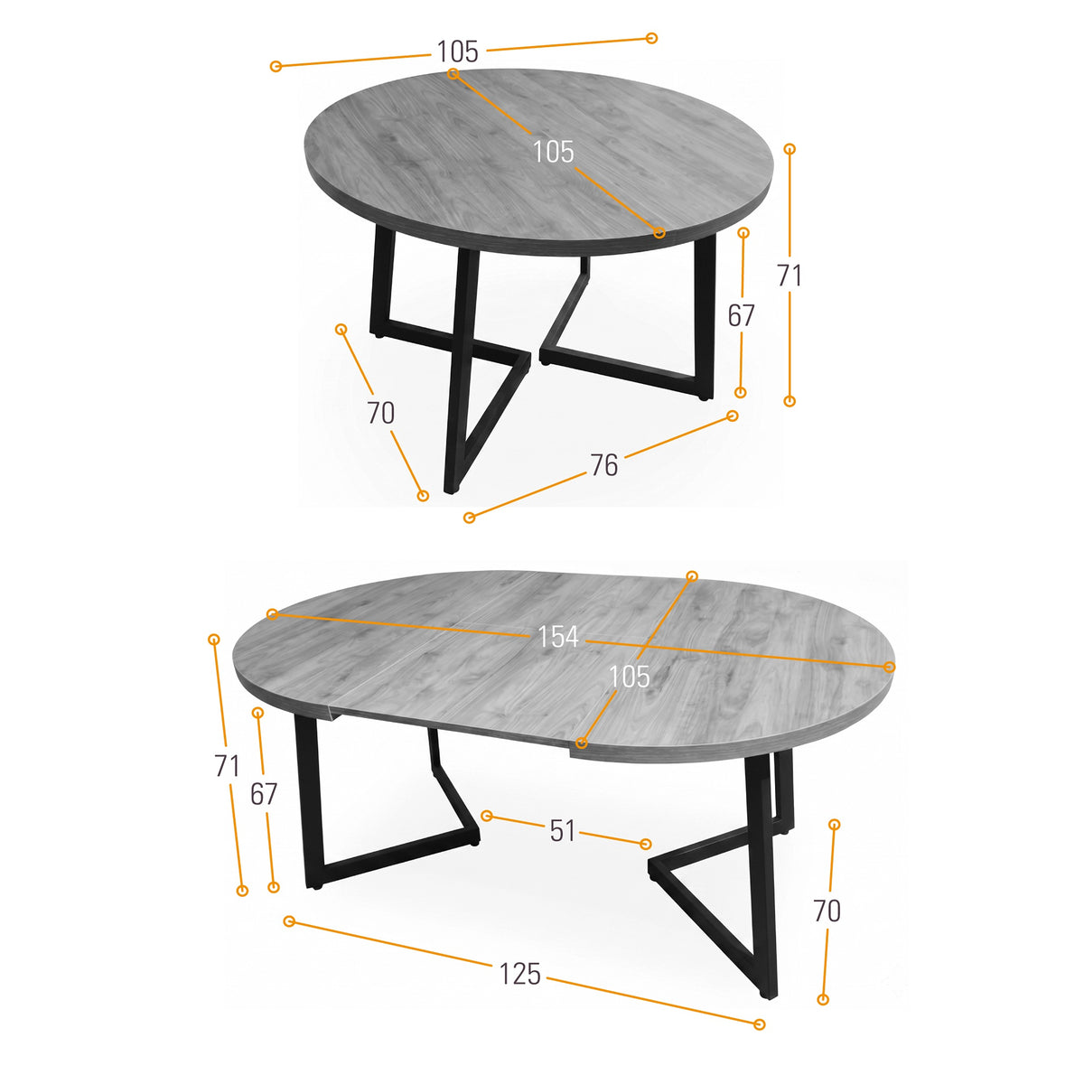 Mesa de Comedor Emet Oasis y Metálico Negro 105x71cm Circular Extensible de Seis Puestos sin Sillas