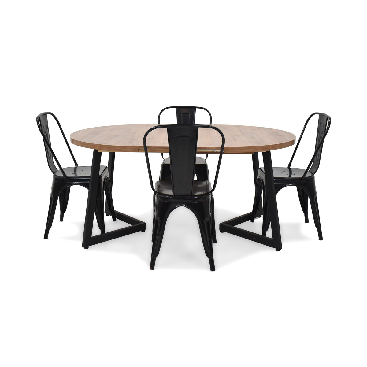 Juego de comedor Emet Mácula y Metálico Negro 105x71cm Circular Extensible de Seis Puestos con Cuatro Sillas