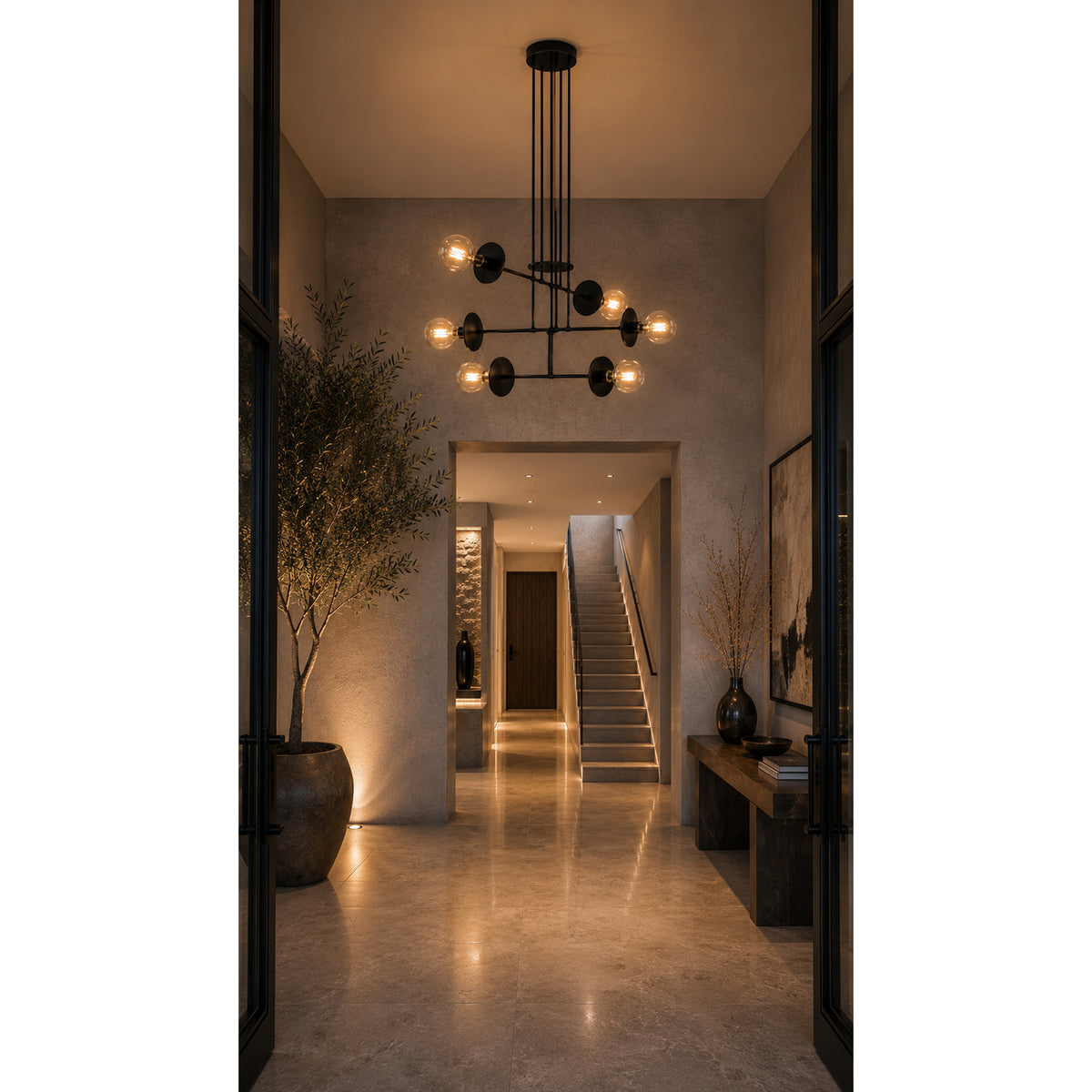 Lámpara de Techo Cadence Negro 55x150cm de Seis Luces Ajustable de Luz Cálida con Bombillo LED