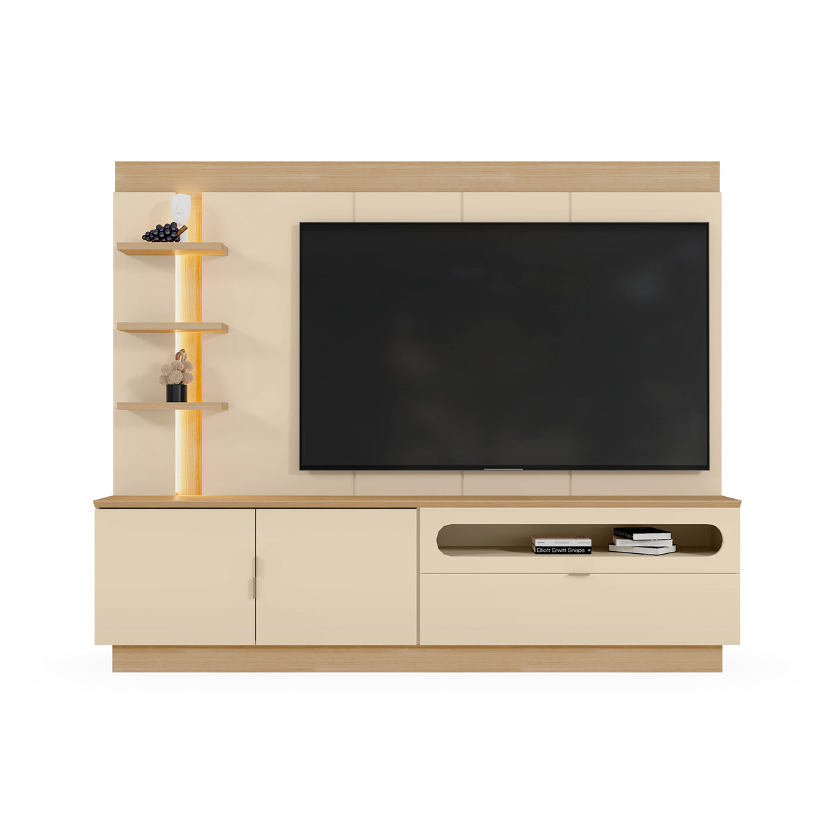 Centro de Entretenimiento Arena y Oasis 217x183cm para TV Hasta 65" Pulgadas con Cinco Compartimientos y con Ranura para Cables