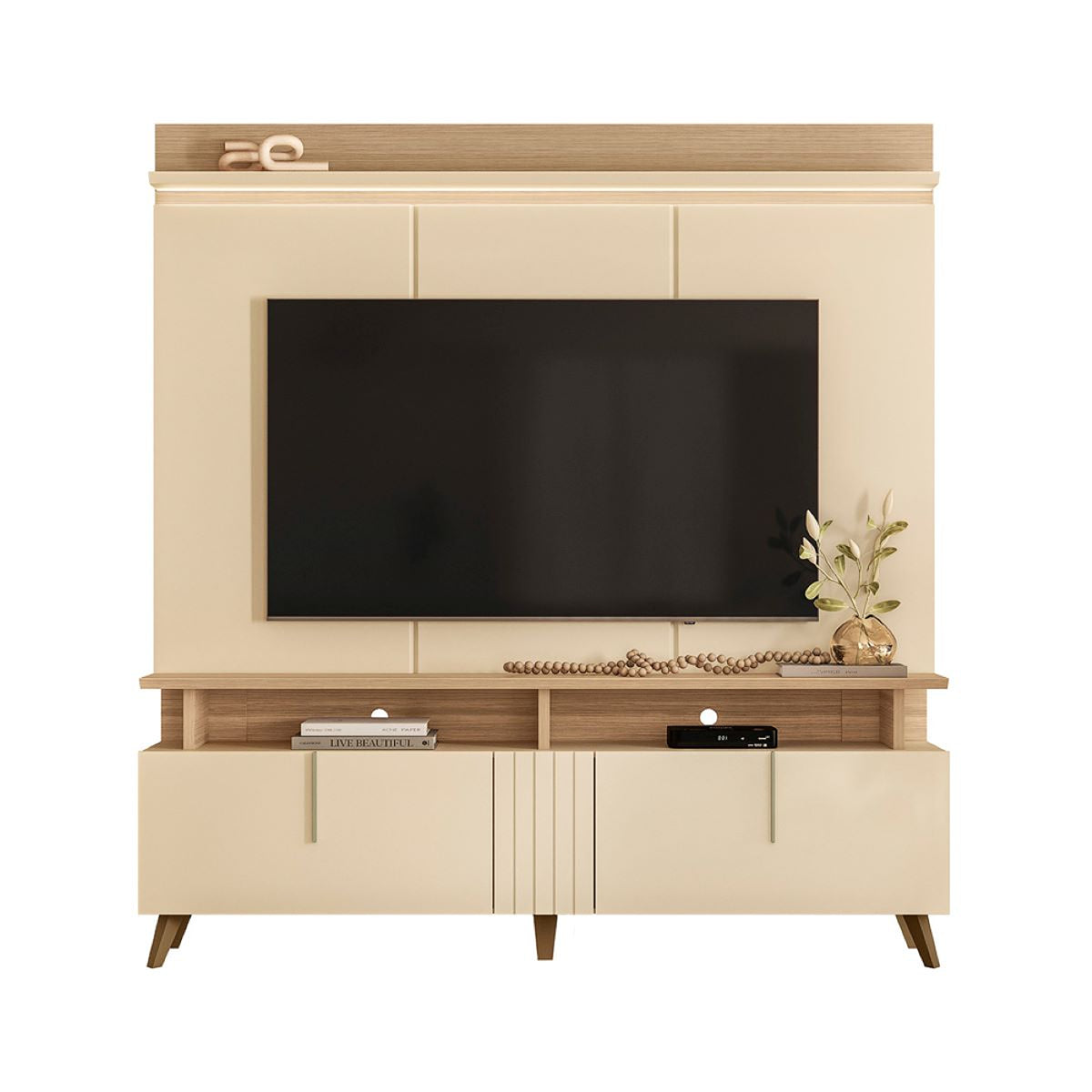 Centro de Entretenimiento Arena y Oasis 180x191cm para TV Hasta 70" Pulgadas con Tres Compartimientos y con Ranura para Cables