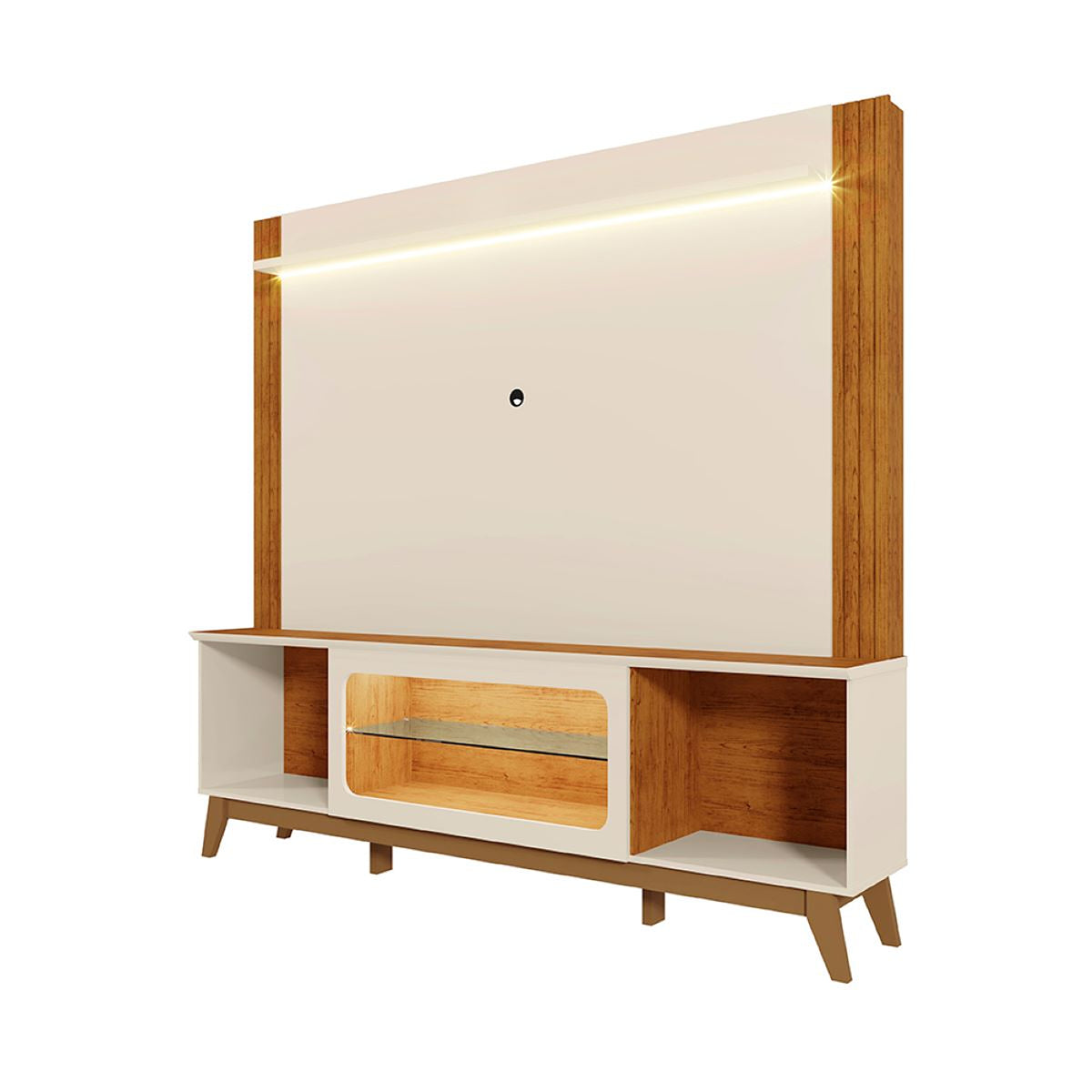 Centro de Entretenimiento Arena y Oasis 198x188cm para TV Hasta 70" Pulgadas con Tres Compartimientos y con Ranura para Cables