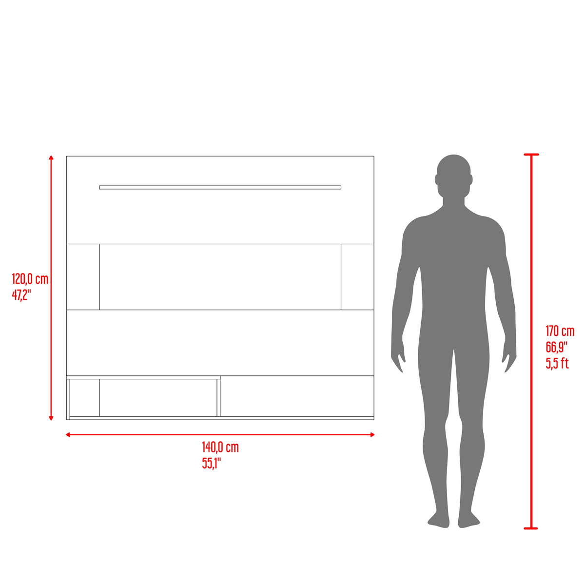 Panel de TV Flotante Beijing Miel y Blanco 140x120cm para TV Hasta 55" Pulgadas con Un Compartimiento