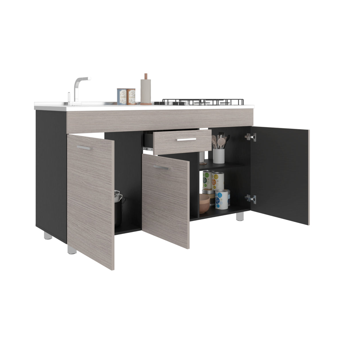 Mueble Inferior de Cocina Rosa Wengue y Positano 148.2x84.5cm sin Mesón y sin Estufa