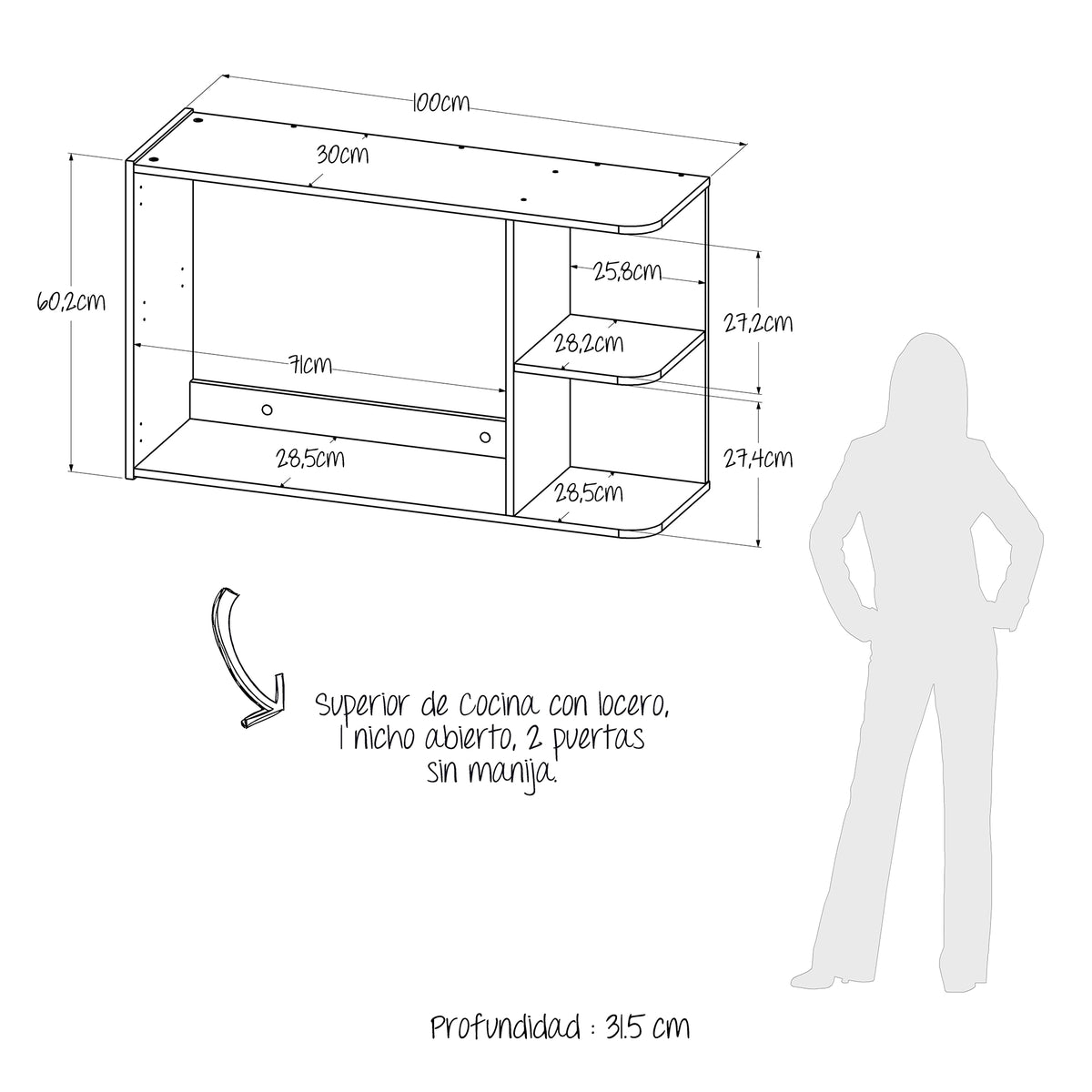 Mueble Superior de Cocina Natura Rovere 100x60cm con Dos Puertas y con Locero